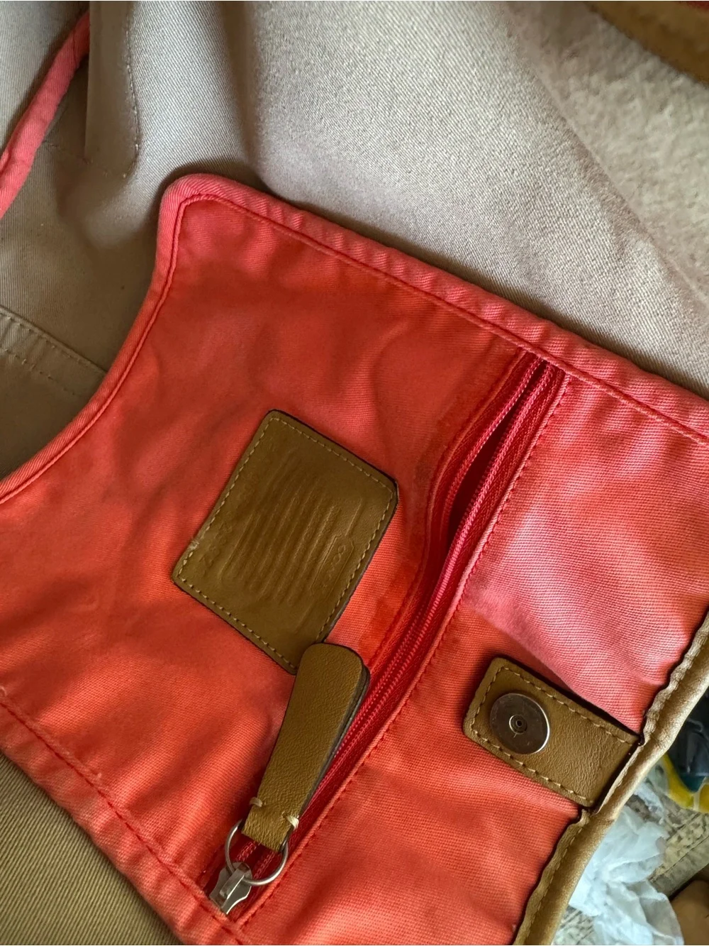 Coach Pink and Cream Canvas Stripe Tote with Tan Leather Trim